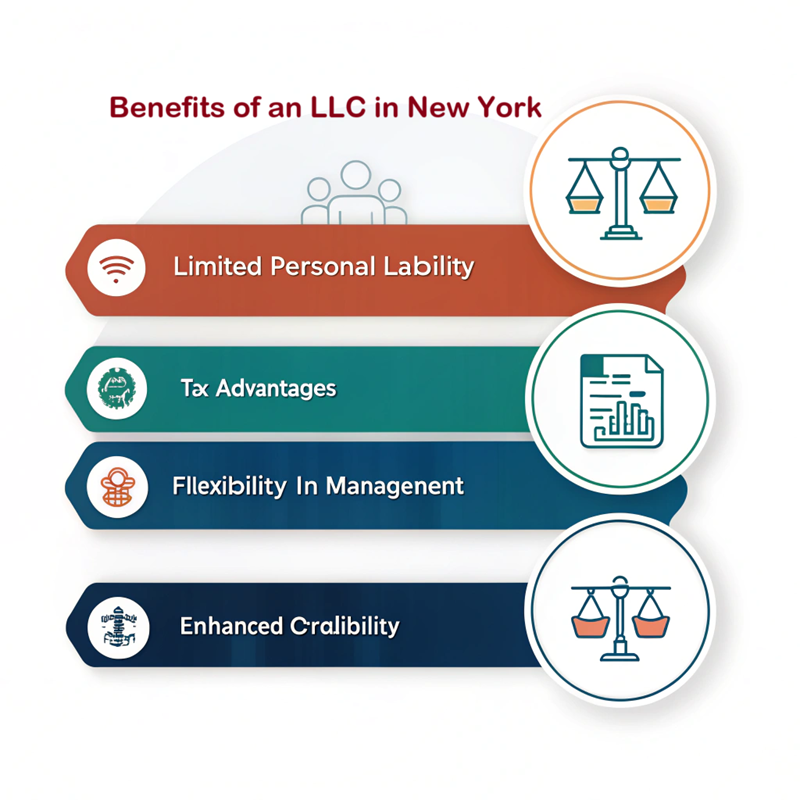 Benefits Of An LLC In New york 1. Limited Personal Liability 2. Tax Advantages 3. Flexibility in Management 4. Enhanced Credibility