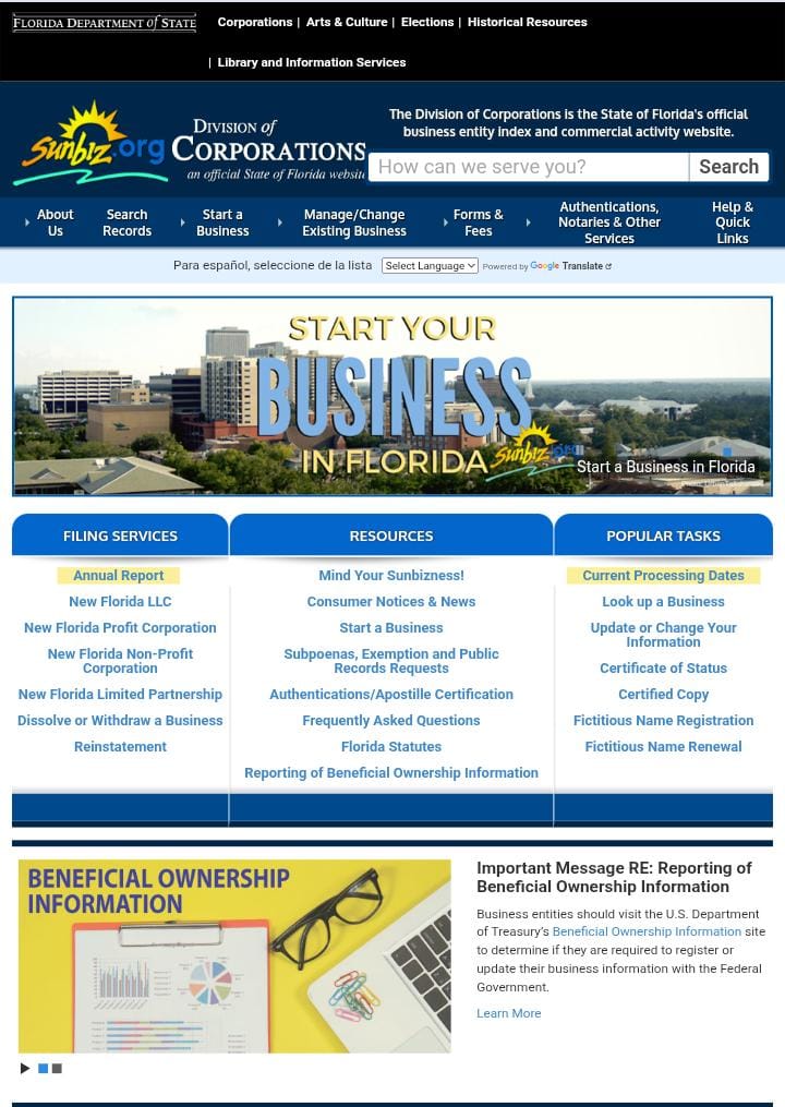 Business Entity Search in Florida Step-1 Go to the Sunbiz Search Tool