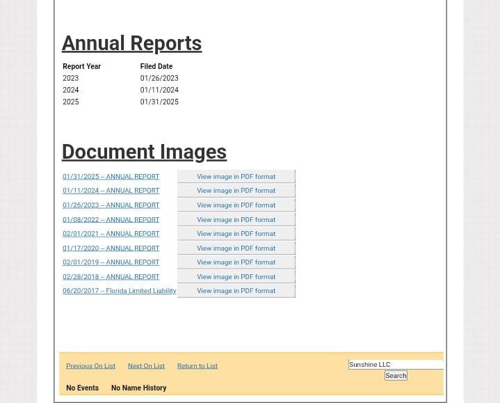 Sunbiz Florida LLC Name Search Step 7 - Save and Print Results
