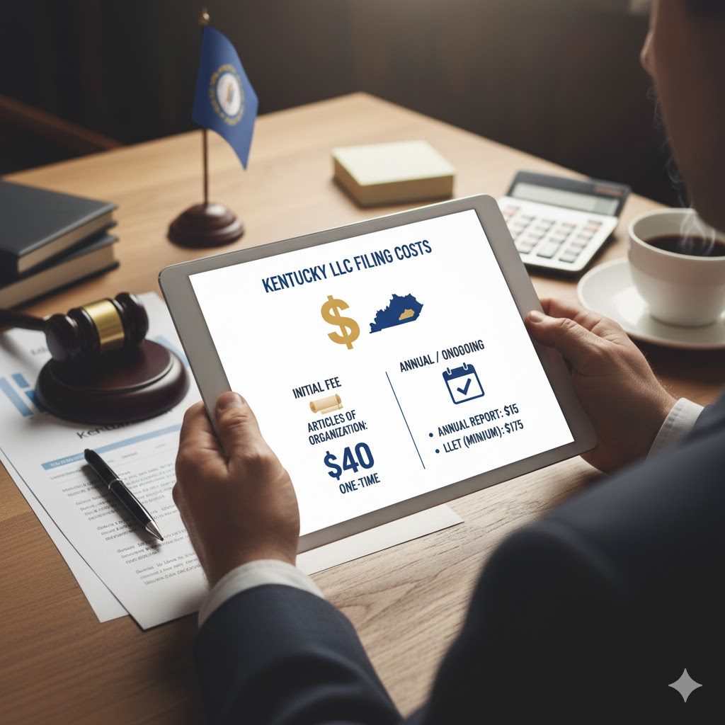 cost to form an LLC in Kentucky is a $40filing fee for the Articles of Organization.