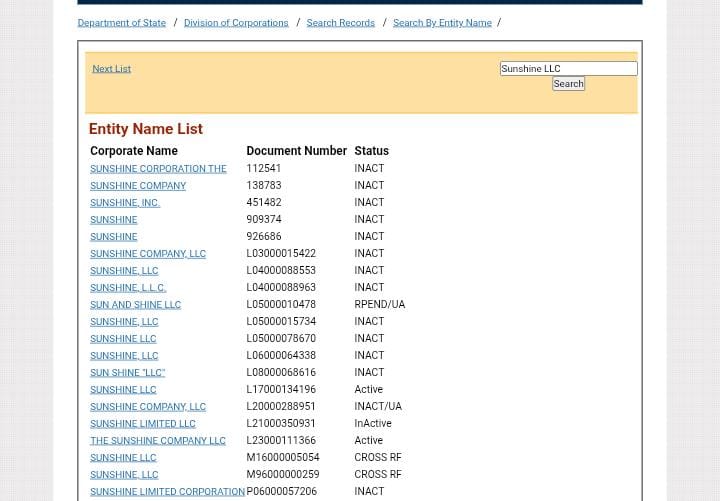 florida secretary of state business name search Step 5 - Review Search Results