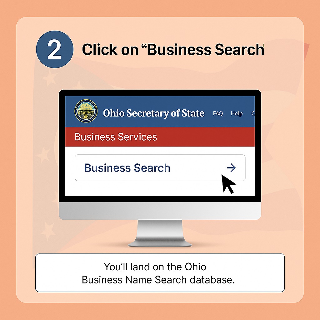 step 2 for ohio-business-entity-search: clicking the "Business Search" button.