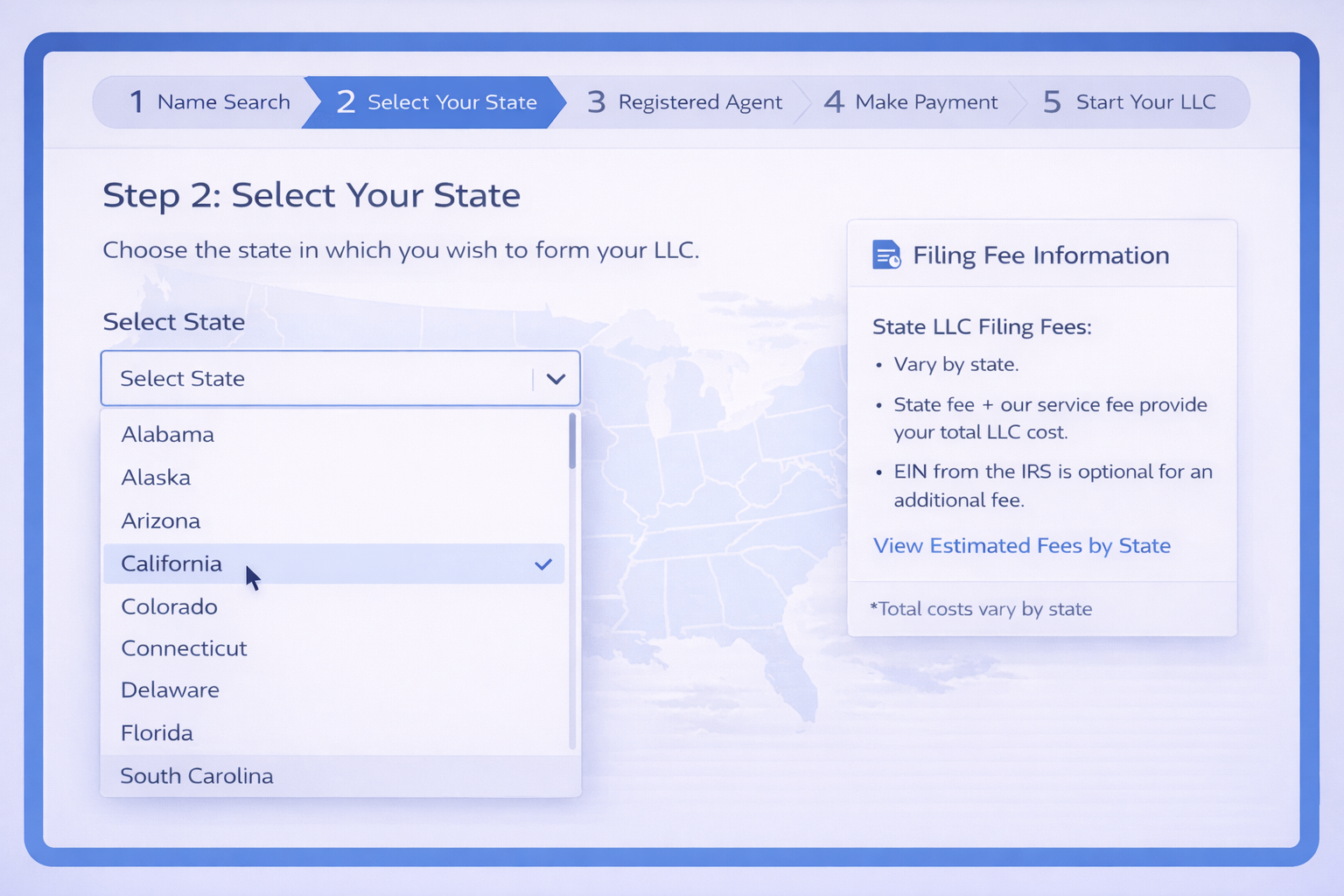 LLC Formation:: Step-2 Select your state