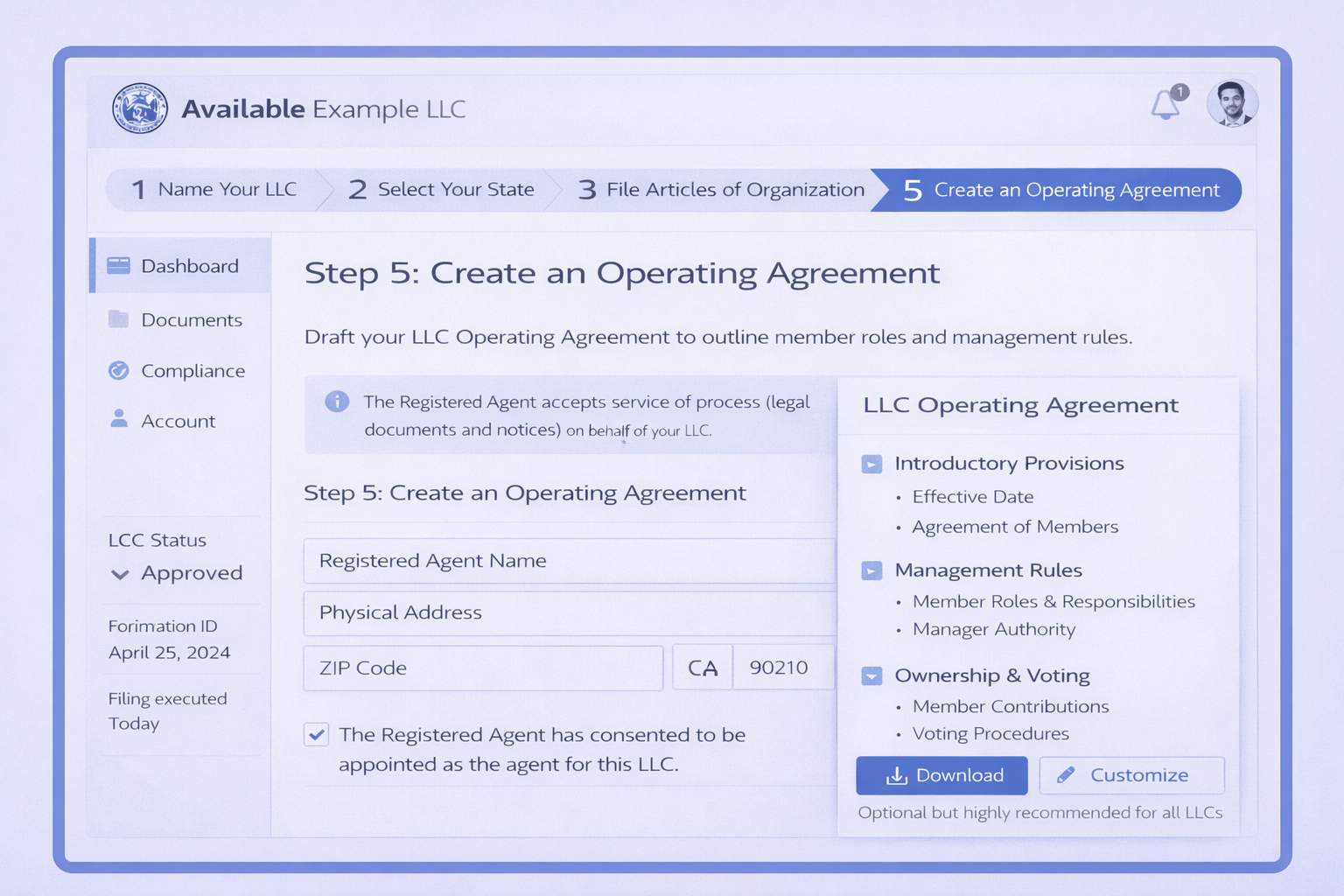 LLC Formation:: Step 5 . Create an Operating Agreement