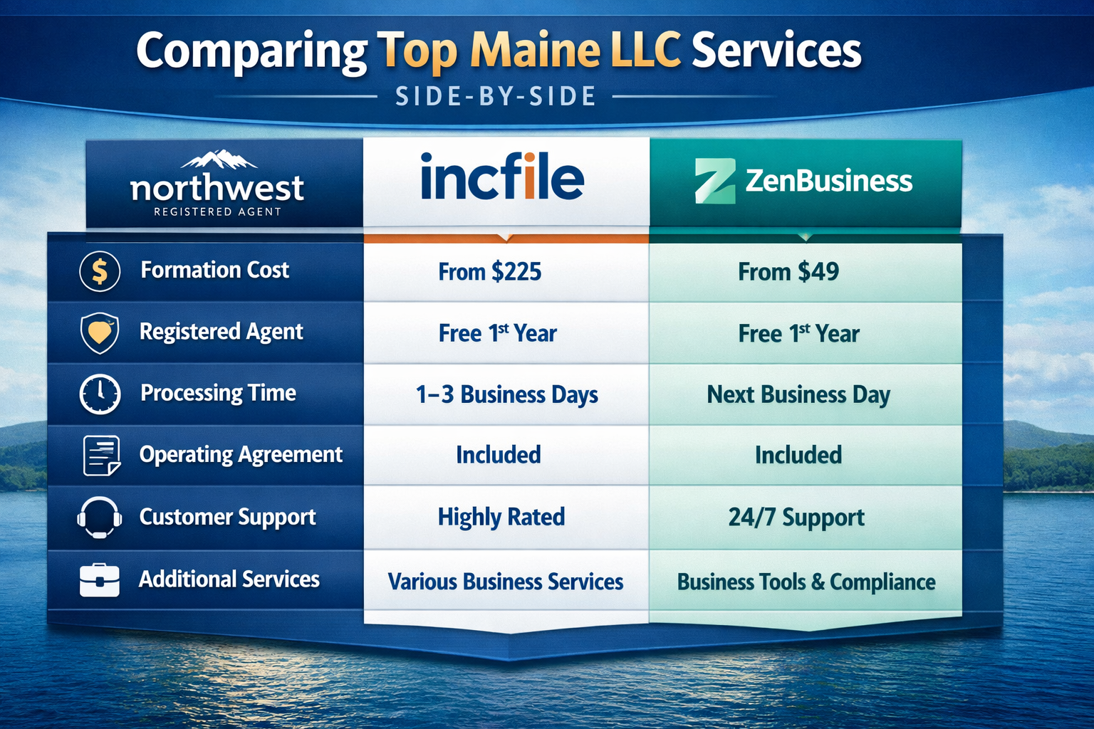 LLC Formation Maine - Top Companies Services Comparison