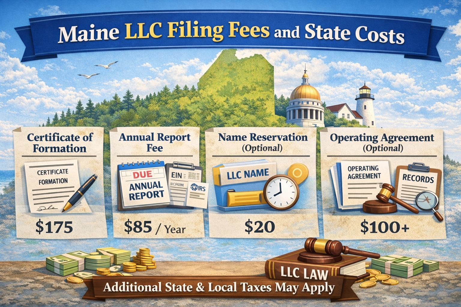 Maine LLC Filing Fees and State Costs