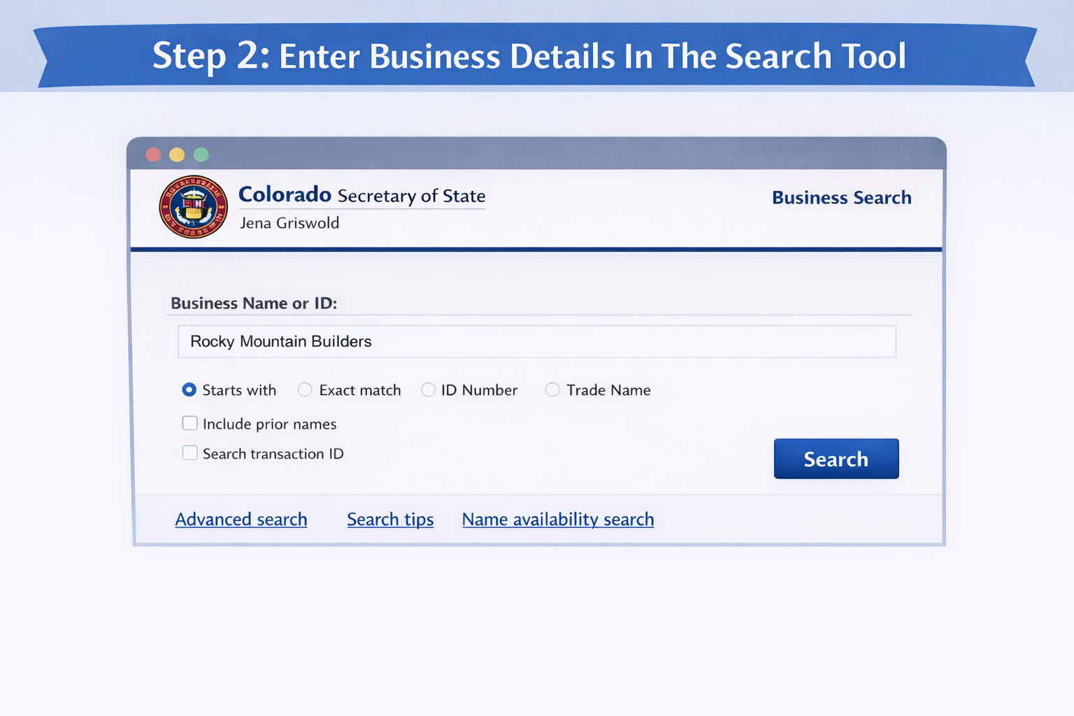 Step 2. Enter Business Details In The Search Tool
