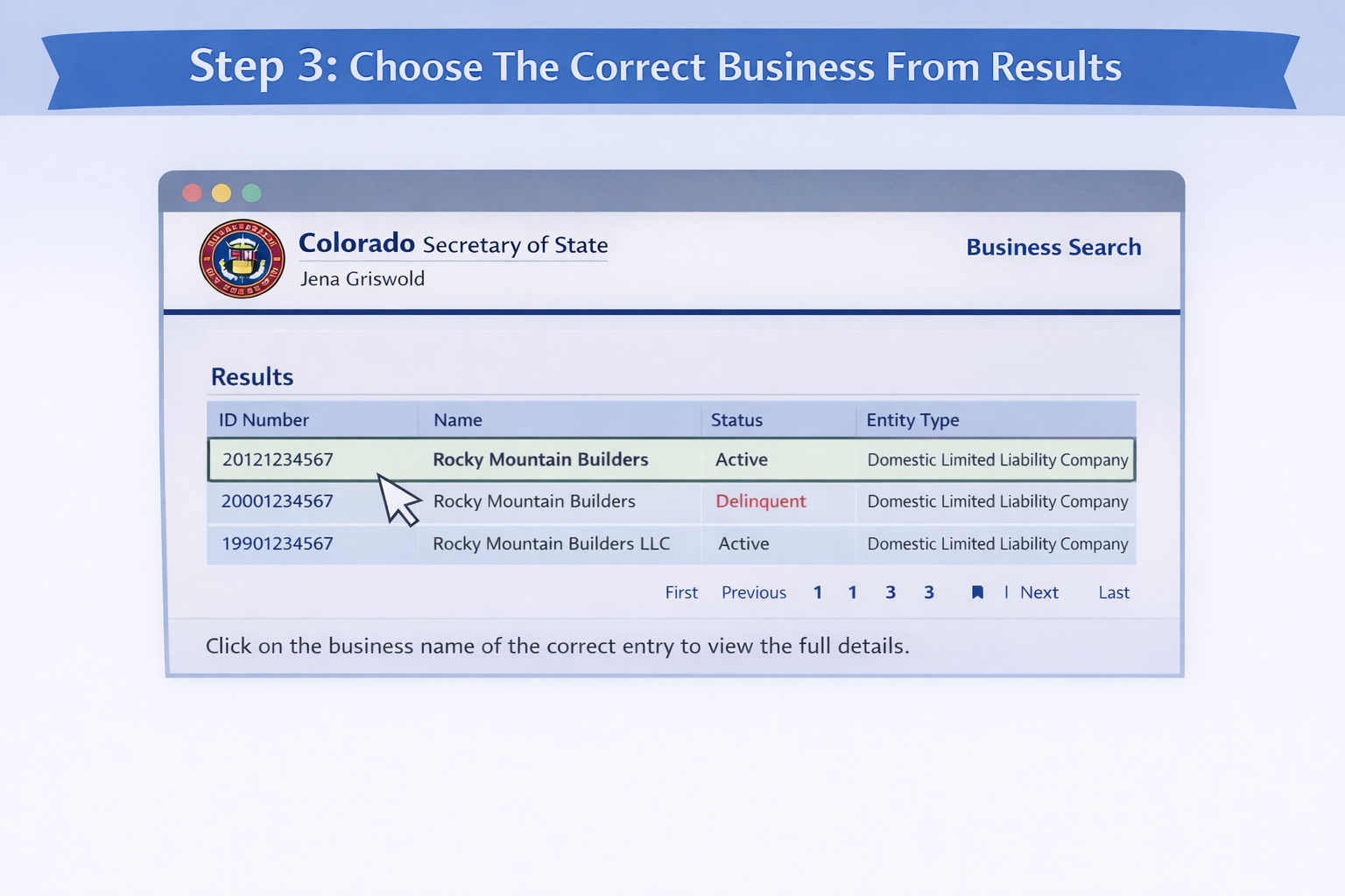 Step 3. Choose The Correct Business From Results

