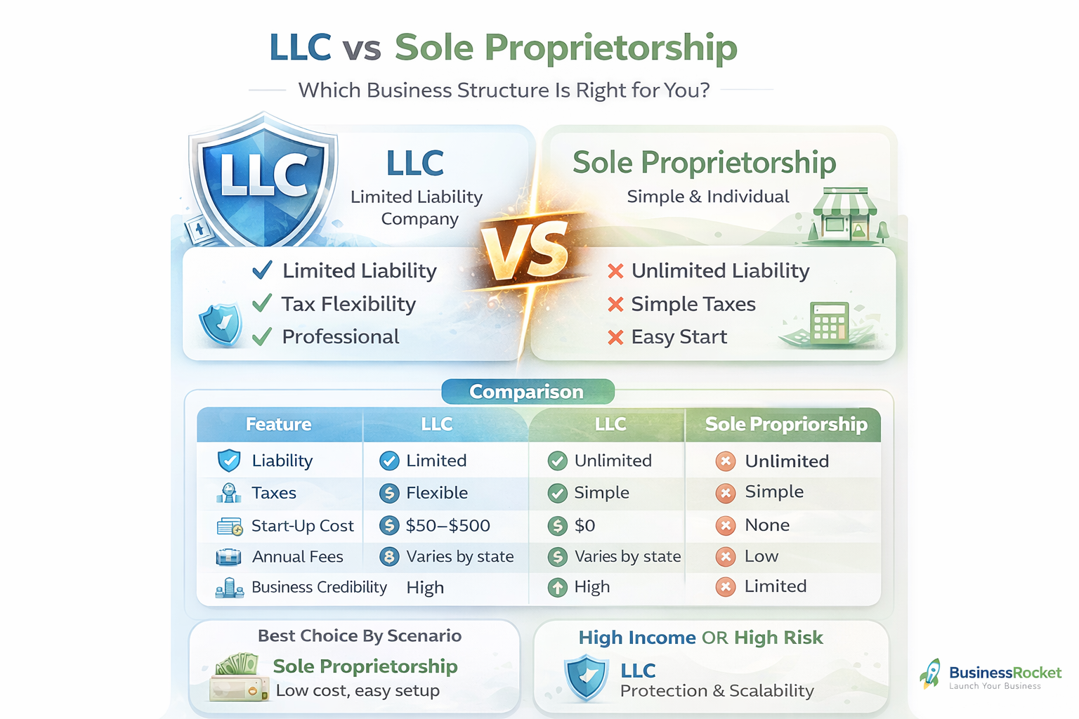 Difference between LLC and Sole Proprietorship in simple terms