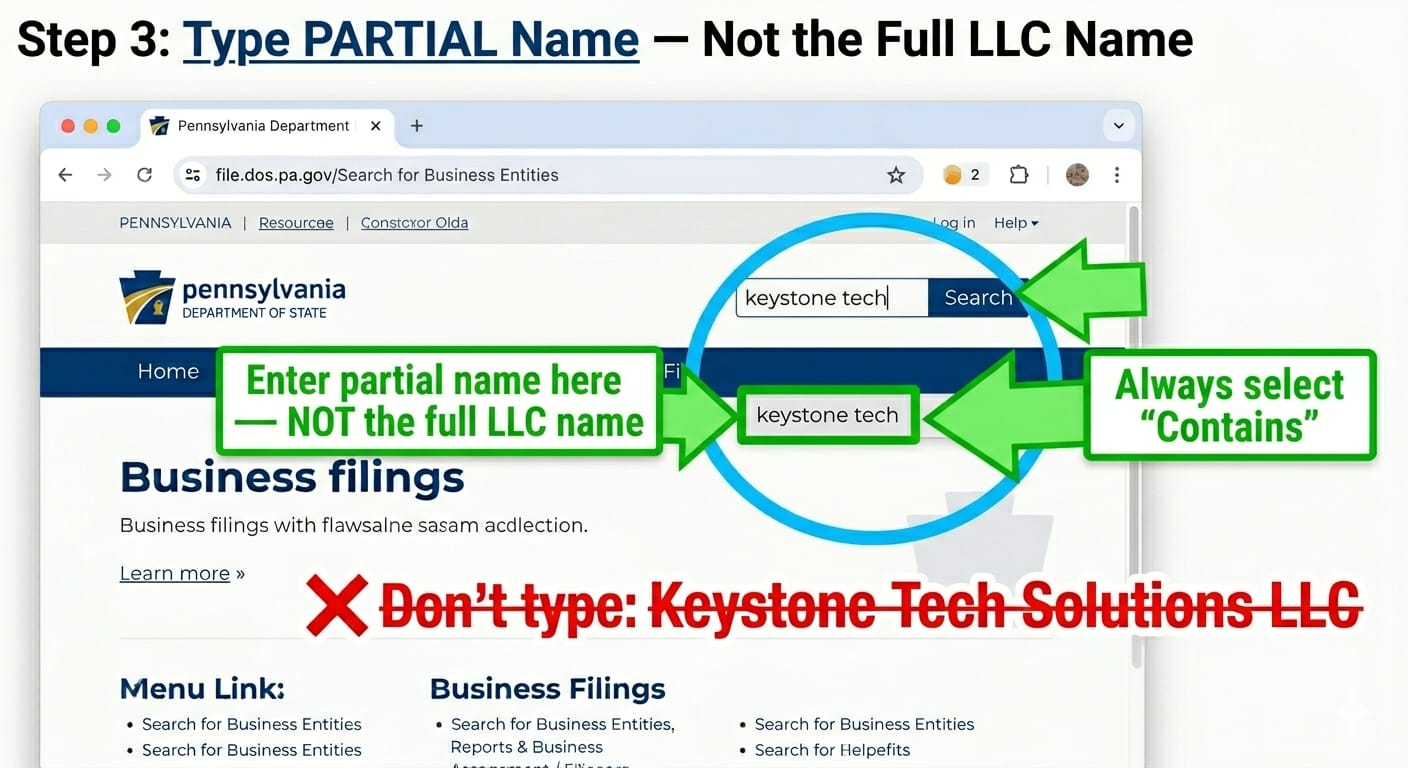 Step 3 . Enter Your Search Term For PA Entity Search