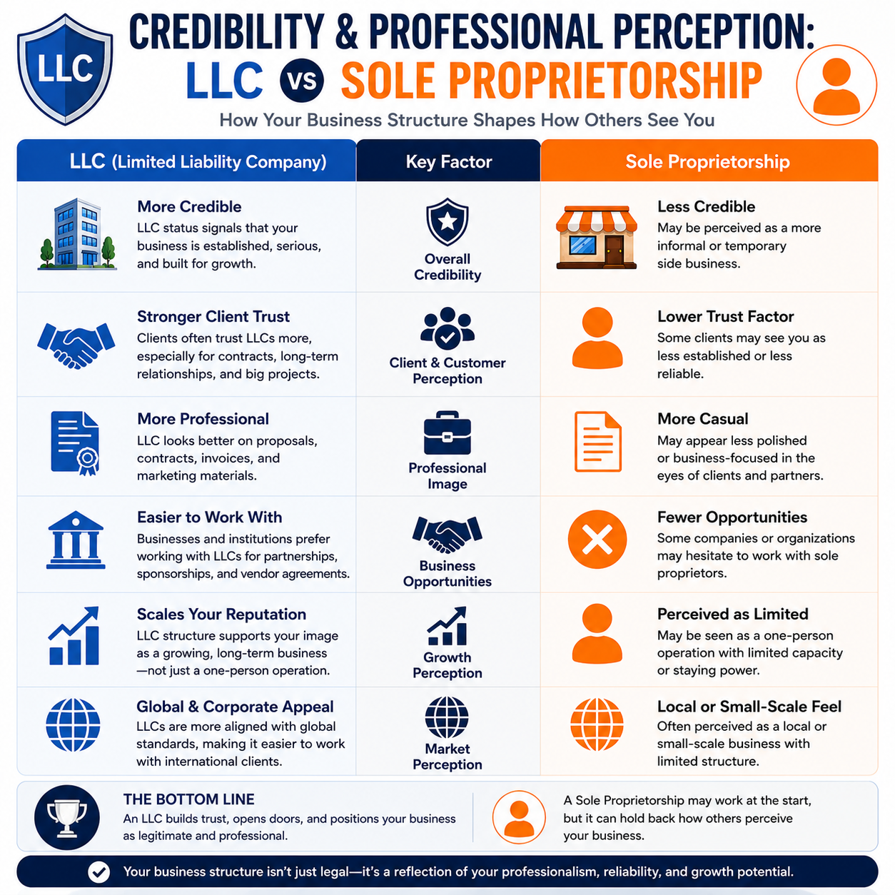 Credibility & Professional Perception: LLC vs Sole Proprietorship