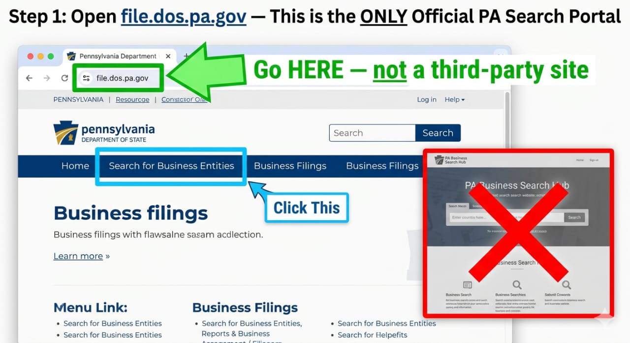 Step 1 . Visit the Official State Website https://file.dos.pa.gov/search/