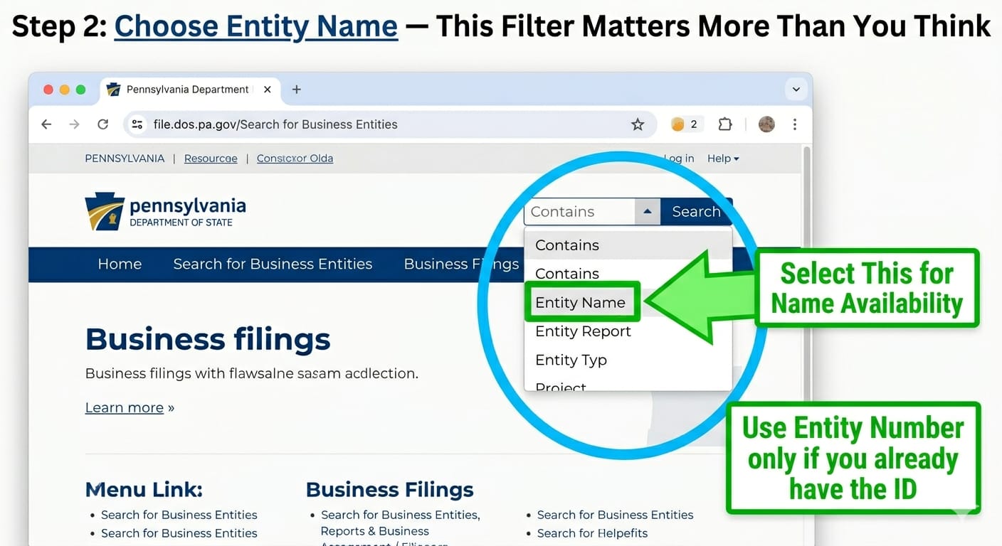 Step 2. Select Your Search Method- Choose Entity Name