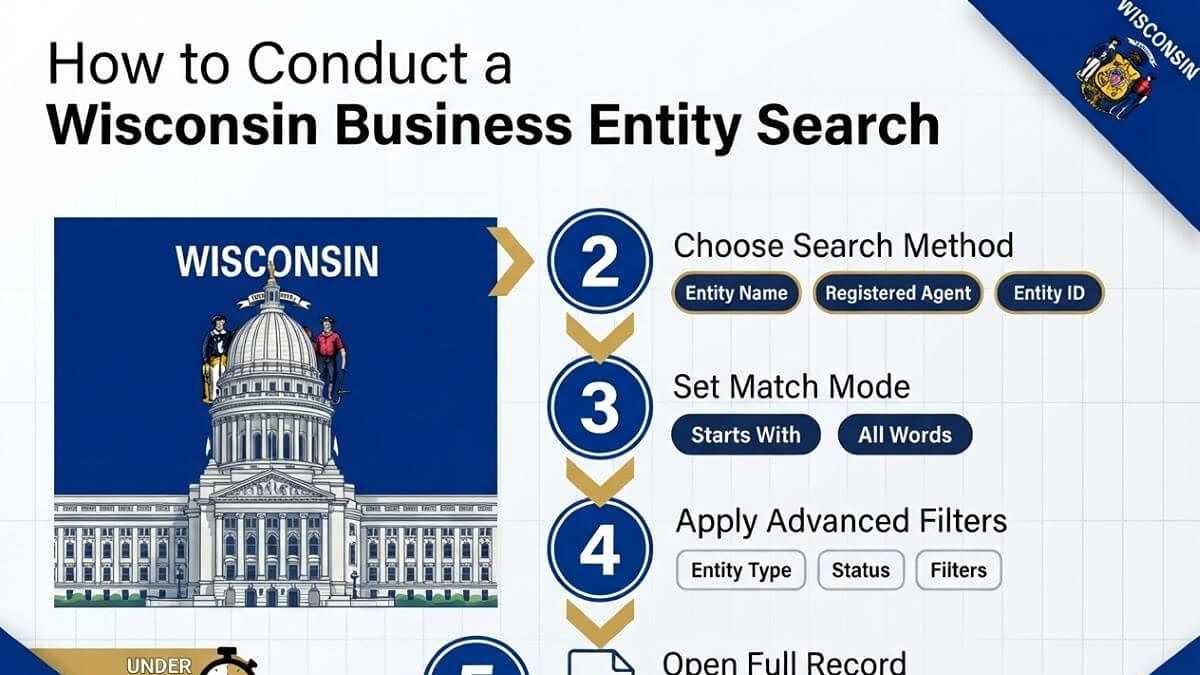 How to conduct a Wisconsin business entity search step by step infographic