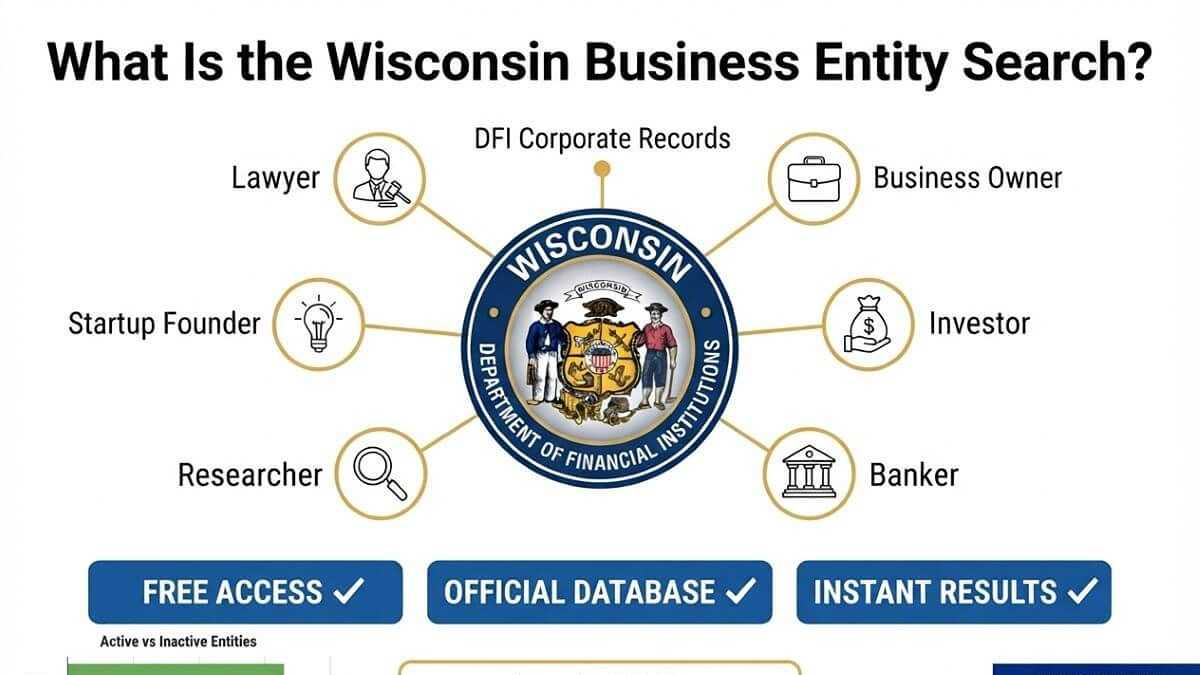 What is the Wisconsin business entity search infographic showing who uses DFI corporate records