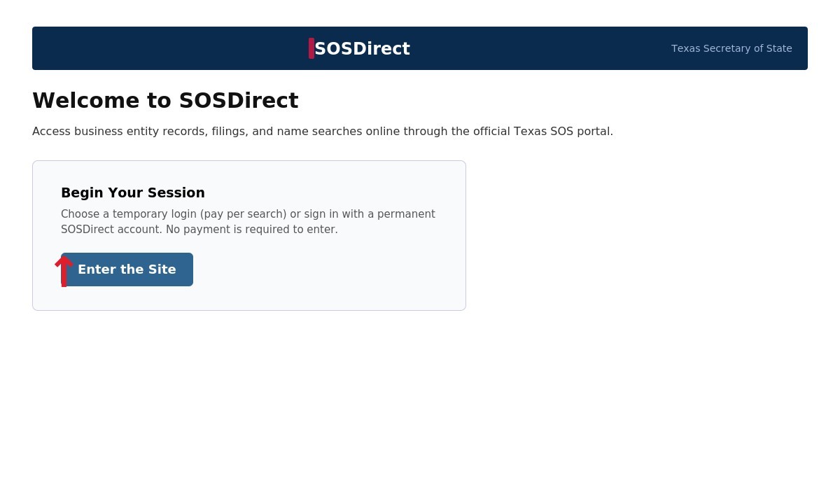Access the Texas SOSDirect portal for business entity search