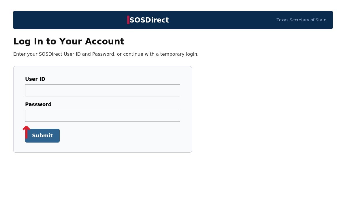 Log in to your Texas SOSDirect account