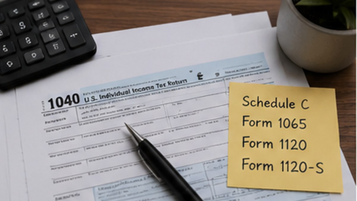 Federal business tax return filing with IRS tax forms